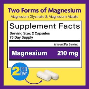 InnovixLabs Advanced Magnesium, High Absorption Magnesium Glycinate & Magnesium Malate, Highly Bioavailable Chelated Magnesium, 210 mg per Serving, Soy & Gluten-Free, Non-GMO & Vegan, 150 Capsules