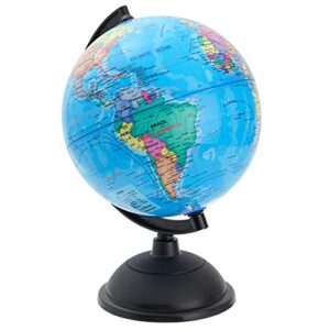 Rotating World Globe with Stand for Kids Learning, Spinning Earth Globe for Classroom Geography Education (8 In)