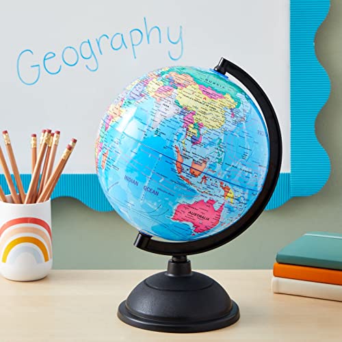 Rotating World Globe with Stand for Kids Learning, Spinning Earth Globe for Classroom Geography Education (8 In)