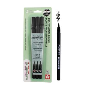 sakura pigma professional brush pens - archival black ink pens - pens for lettering, modern calligraphy, or drawing - brush nibs - 3 pack