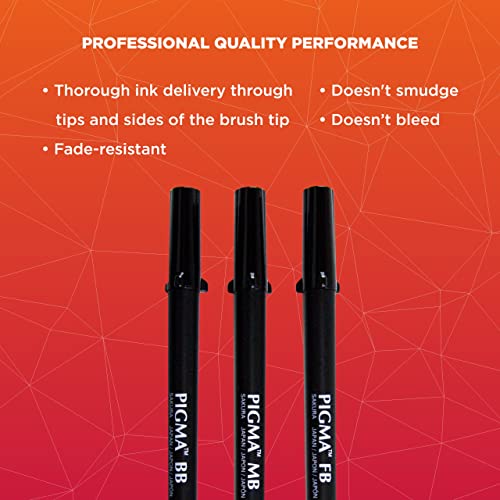 SAKURA Pigma Professional Brush Pens - Archival Black Ink Pens - Pens for Lettering, Modern Calligraphy, or Drawing - Brush Nibs - 3 Pack