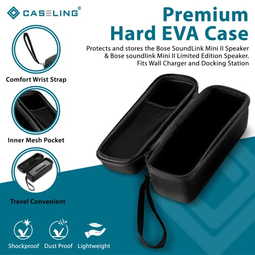 caseling Hard Case Fits Bose soundlink Mini II (1 and 2 Gen) Portable Wireless Speaker & Charger/Cable Accessories - Fits with The Bose Silicone Soft Cover - Storage Carrying Travel Bag.