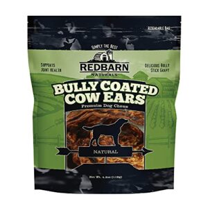 redbarn all-natural bully coated cow ears chews for dogs - premium crunchy dental treats with chondroitin for joint health - made in usa with no artificial ingredients - 4.2 oz bag