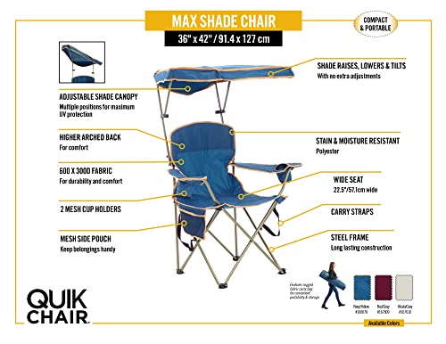 Quik Shade MAX Shade Relaxing Chair With Cup Holders, Foldable, Aluminum, Blue