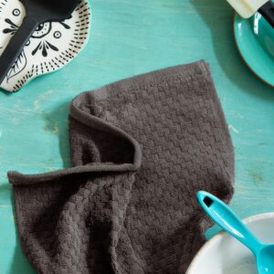 COTTON CRAFT Amazing Kitchen Towels - Set of 8 Terry Towel - 100% Cotton Euro Café Waffle Weave Dish Towel Set - Soft Absorbent Quick Dry Low Lint Reusable Pantry Bar Cleaning Cloth - 16x28 - Charcoal