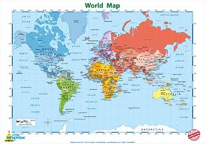 little wigwam world map chart - tear-resistant educational poster (24 x 17 inches)