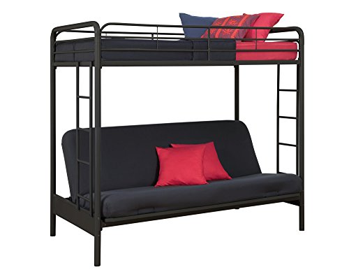 DHP Twin-Over-Futon Convertible Couch and Bed with Metal Frame and Ladder - Black