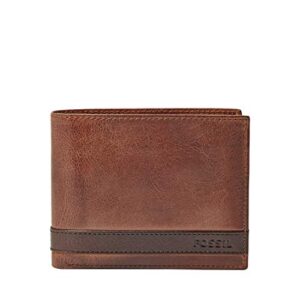 fossil men's quinn leather bifold with coin pocket wallet, brown, (model: ml3653200)