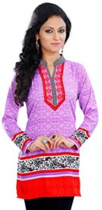 maple clothing india tunic top kurti women's printed indian apparel (lavender, s)