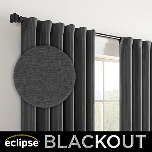 Eclipse Fresno Modern Blackout Thermal Rod Pocket Window Curtain for Bedroom (1 Panel), 52 in x 63 in, Charcoal