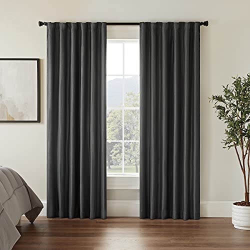 Eclipse Fresno Modern Blackout Thermal Rod Pocket Window Curtain for Bedroom (1 Panel), 52 in x 63 in, Charcoal