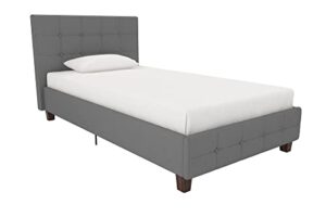 dhp rose upholstered platform bed with button tufted headboard and footboard, no box spring needed, twin, gray linen