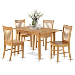 East West Furniture NOFK5-OAK-W Norfolk 5 Piece Set for 4 Includes a Rectangle Kitchen Table with Butterfly Leaf and 4 Dining Room Chairs, 32x54 Inch, Oak