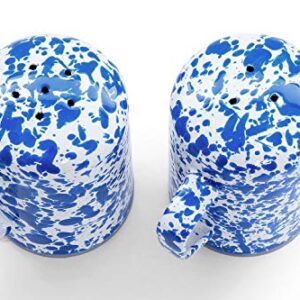 Enamelware Salt and Pepper Shaker Set, 11 ounce, Blue/White Splatter