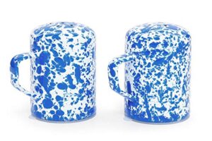 enamelware salt and pepper shaker set, 11 ounce, blue/white splatter