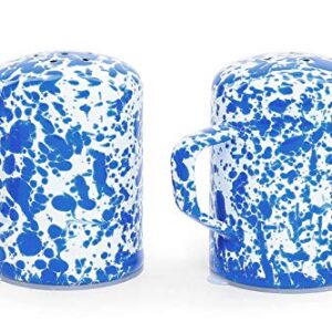 Enamelware Salt and Pepper Shaker Set, 11 ounce, Blue/White Splatter