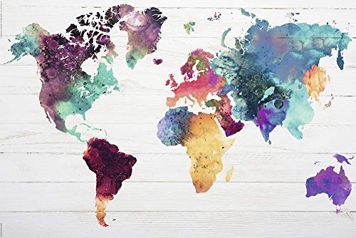 World map Poster The World in Watercolours (36"x24")