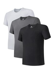 david archy men's undershirt bamboo rayon moisture-wicking t-shirts stretch crewneck tees for men, 3-pack (l, black/dark gray/light gray)