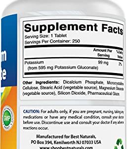 Best Naturals Potassium Gluconate Supplement 595 Mg Tablet, 250Count