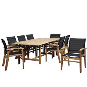 amazonia georgetown 9 piece teak extendable rectangular dining set with black sling chairs