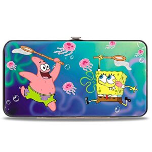 nickelodeon unisex adults buckle-down hinge - patrick starfish & spongebob jellyfishing + jellyfish catch pose wallet, spongebob squarepants, 7 x 4 us