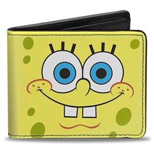 spongebob squarepants men's buckle-down pu bifold wallet-spongebob face close-up yellows, multicolor, 4.0" x 3.5"