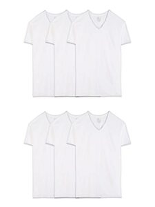 fruit of the loom mens eversoft cotton stay tucked v-neck t-shirt, regular - white 6 pack, medium us