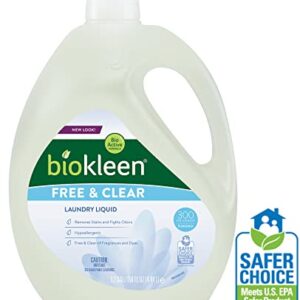 Biokleen Free & Clear Natural Liquid Laundry Detergent, Plant-Based, Unscented, Ultra-Concentrated - 300 Loads