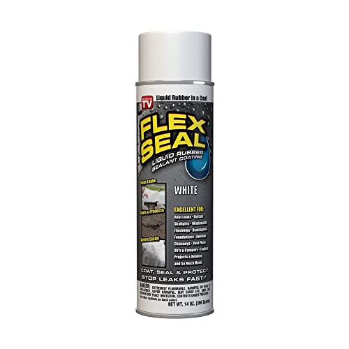 Flex Seal, 14 oz, White, Stop Leaks Instantly, Waterproof Rubber Spray On Sealant Coating, Perfect for Gutters, Wood, RV, Campers, Roof Repair, Skylights, Windows, and More