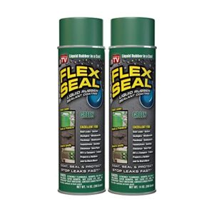 flex seal, 14 oz, 2-pack, green, stop leaks instantly, waterproof rubber spray on sealant coating, perfect for gutters, wood, rv, campers, roof repair, skylights, windows, and more