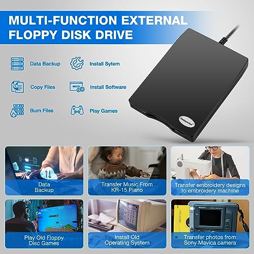 Chuanganzhuo Floppy Disk Reader,3.5 inch External USB Floppy Disk Drive for PC,Laptop and Desktop Computer,Floppy disc Reader for Windows 11/10,Black
