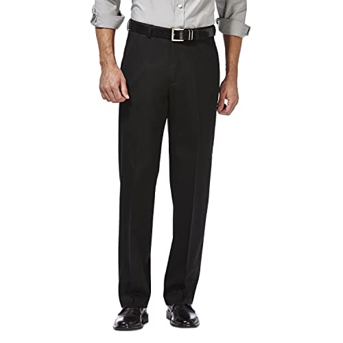 Haggar Men's Classic Fit Flat-Front Hidden Expandable Waistband Premium No Iron Khaki, 38W x 29L - Black