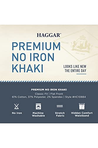 Haggar Men's Classic Fit Flat-Front Hidden Expandable Waistband Premium No Iron Khaki, 38W x 29L - Black