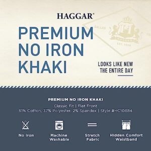 Haggar Men's Classic Fit Flat-Front Hidden Expandable Waistband Premium No Iron Khaki, 38W x 29L - Black