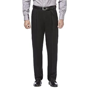 haggar men's premium no iron khaki classic fit pleat front regular and big & tall sizes, black, 38w x 29l