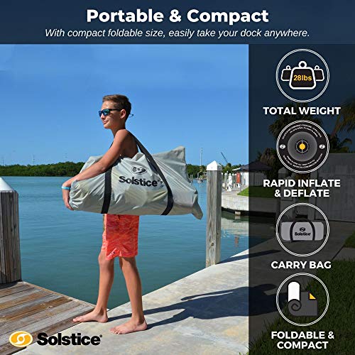 SOLSTICE ORIGINAL Floating Inflatable Dock Platform 8 X 5 FT Float For Lake Boat Pool Ocean | Water Mat Swim Deck Raft For Multiple Adults Kids Dogs | Heavy Duty Dropstitch 6 Inch Thick W/ Bag-&-Pump