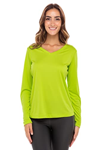 Animal Den Women's Long Sleeve Moisture Wicking Athletic Shirts UP F50+ UV Rash Guard Sun Protection Lime-L