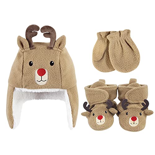 Hudson Baby Womens Hudson Baby Unisex Baby Trapper Hat, Mitten and Bootie Set, Reindeer, 0-6 Months Winter Accessory Set, Reindeer, Months US