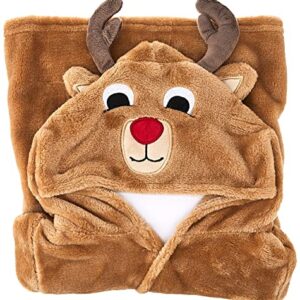 Hudson Baby Unisex Baby Plush Animal Face Bathrobe, Boy Reindeer, 0-9 Months