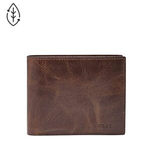 Fossil Men's Derrick Leather RFID-Blocking Bifold with Coin Pocket Wallet, Dark Brown, (Model: ML3687201)