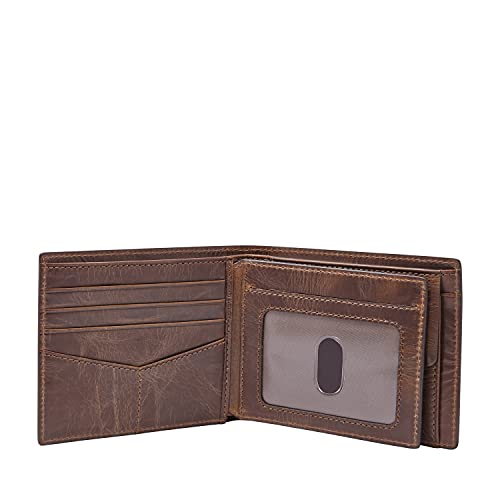 Fossil Men's Derrick Leather RFID-Blocking Bifold with Coin Pocket Wallet, Dark Brown, (Model: ML3687201)