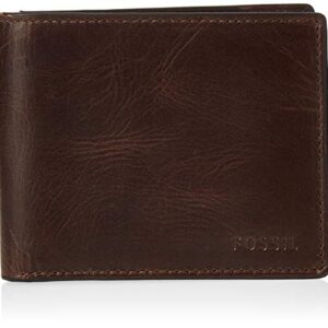 Fossil Men's Derrick Leather RFID-Blocking Bifold with Flip ID Wallet, Dark Brown, (Model: ML3681201)