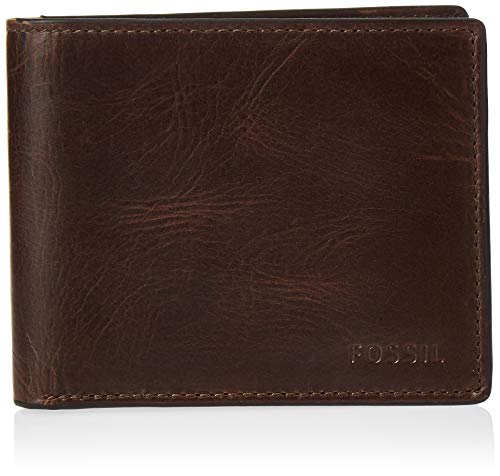 Fossil Men's Derrick Leather RFID-Blocking Bifold with Flip ID Wallet, Dark Brown, (Model: ML3681201)