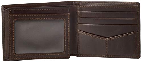 Fossil Men's Derrick Leather RFID-Blocking Bifold with Flip ID Wallet, Dark Brown, (Model: ML3681201)