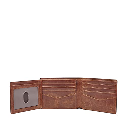 Fossil Men's Derrick Leather RFID-Blocking Bifold with Flip ID Wallet, Brown, (Model: ML3681200)