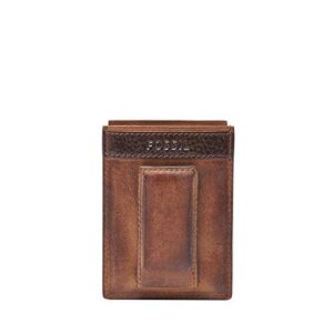fossil men's quinn leather magnetic card case with money clip wallet, brown, (model: ml3676200)