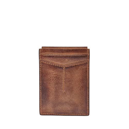 Fossil Men's Quinn Leather Magnetic Card Case with Money Clip Wallet, Brown, (Model: ML3676200)