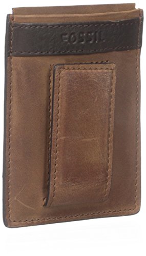 Fossil Men's Quinn Leather Magnetic Card Case with Money Clip Wallet, Brown, (Model: ML3676200)