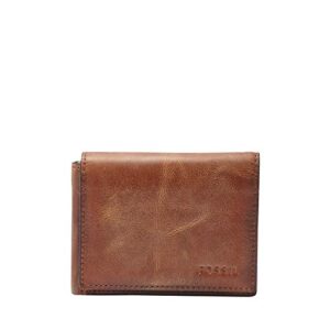 fossil men's derrick leather rfid-blocking execufold trifold wallet, brown, (model: ml3700200)