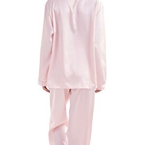 TONY & CANDICE Women's Classic Satin Pajama Set Sleepwear Loungewear (Large, Light Pink)